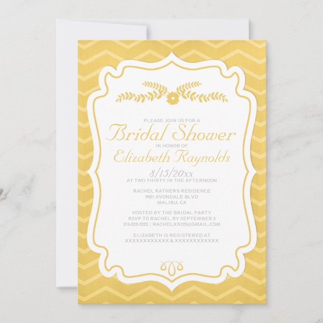 Gold Chevron Stripes Bridal Shower Invitations (Front)