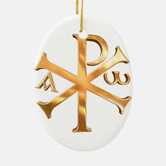 Gold Chi-Rho Ceramic Tree Decoration (Back)