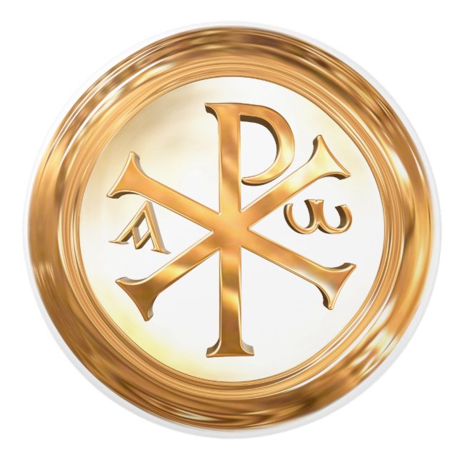 Gold Chi Rho Monogram Ceramic Knob (Front)