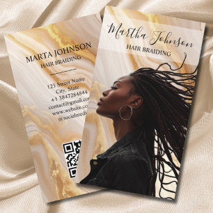 Gold Chic Afro American Braids Braiding QR Code Business Card