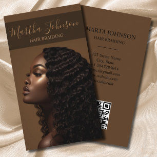 Gold Chic Afro American Braids Braiding QR Code Business Card