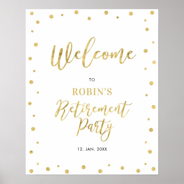 Gold | Chic Confetti Retirement Party Welcome Sign (Front)