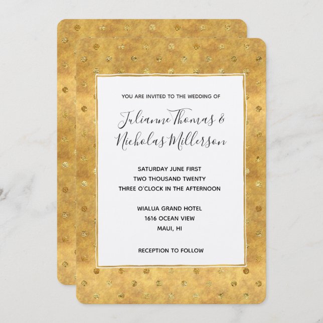 Gold Chic Dots Wedding Invites (Front/Back)