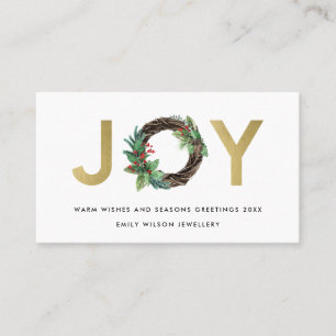GOLD CHIC HOLLY BERRY JOY WREATH CHRISTMAS  LOGO BUSINESS CARD