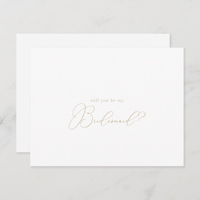 Gold Chic Minimalist Bridesmaid Proposal Note Card (Front/Back)