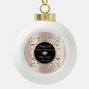 Gold Chic Rose Gold 50th Wedding Anniversary Ceramic Ball Christmas Ornament