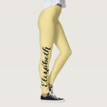 Gold Chic Stylish Personalised Name Workout Sports Leggings<br><div class="desc">Custom, personalised, beautiful, elegant black on faux gold typography script, cool, chic, stylish, modern, trendy, breatheable, hand sewn, womens full length fashion travel party workout sports yoga gym running leggings pants, that stretches to fit your body, hugs in all the right places, bounces back after washing, and doesn't lose their...</div>