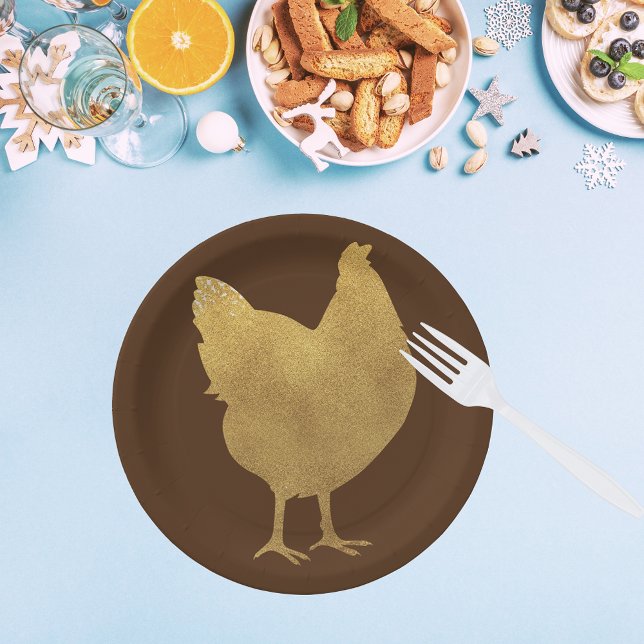 Gold Chicken Silhouette Paper Plate (Creator Uploaded)