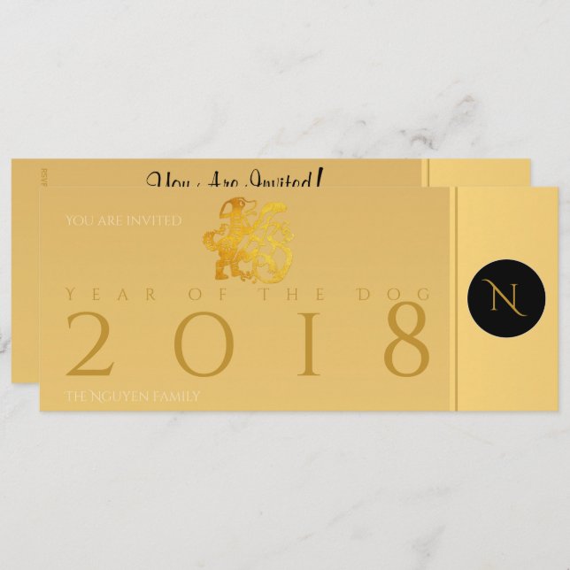 Gold Chinese Dog Papercut 2018 Monogram Flat Card (Front/Back)