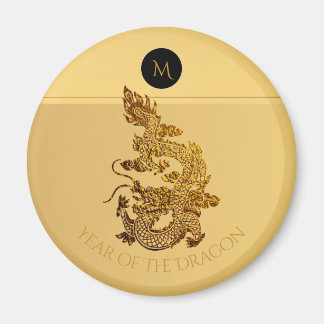 Gold Chinese Dragon Papercut Monogram Birthday RM Magnet