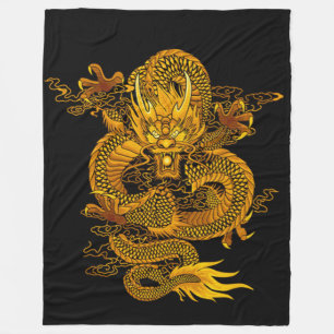 Gold Chinese Emperor Dragon Fleece Blanket