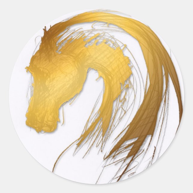 Gold Chinese Horse Year Zodiac Birthday CRS Classic Round Sticker (Front)