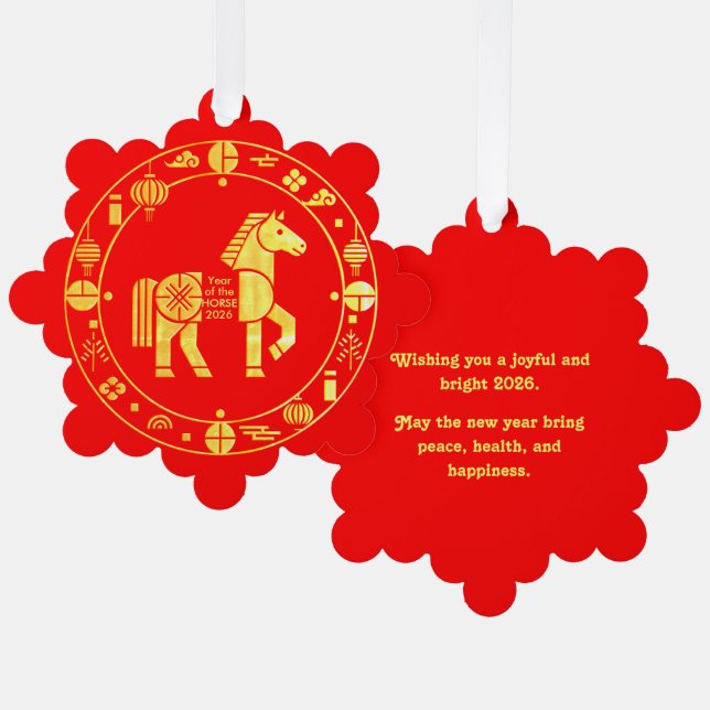 Gold Chinese new year 2026 Tree Decoration Card (Front/Back)