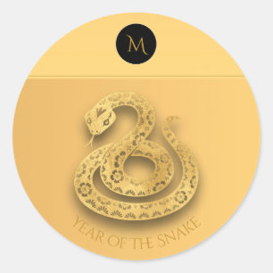 Gold Chinese Snake Papercut Monogram Birthday St Classic Round Sticker