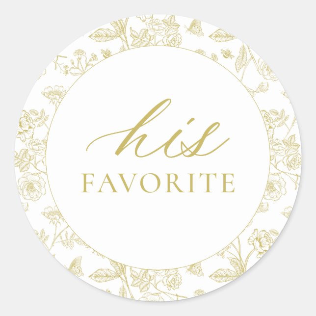 Gold Chinoiserie Floral His Favourite Favour Classic Round Sticker (Front)