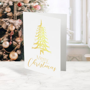 Gold Chinoiserie Pagoda Christmas Tree Foil Card