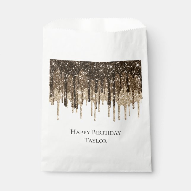 Gold Chocolate Ice Cream Glitter Drips Birthday Favour Bags (Front)