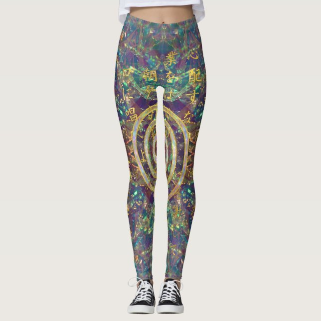 Gold Choku Rei Symbol and Reiki Precepts Leggings (Front)
