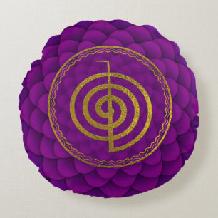 Gold  Choku Rei Symbol on lotus Round Cushion