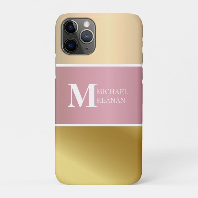 Gold Chopper Pink Strip Metallic monogram Name  Case-Mate iPhone Case (Back)