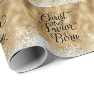 Gold Christ the Savior Christian Christmas  Wrapping Paper