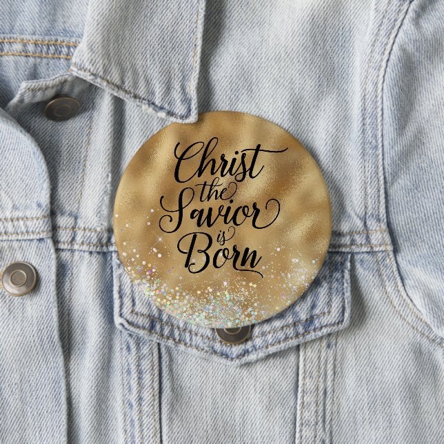 Gold Christ the Saviour Christian Christmas  10 Cm Round Badge (In Situ)