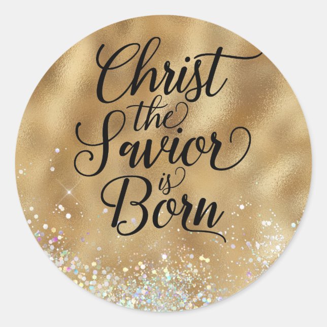 Gold Christ the Saviour Christian Christmas Classic Round Sticker (Front)