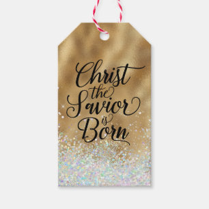 Gold Christ the Saviour Christian Christmas Gift Tags