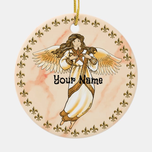 Gold Christian Angel  Ceramic Tree Decoration (Front)