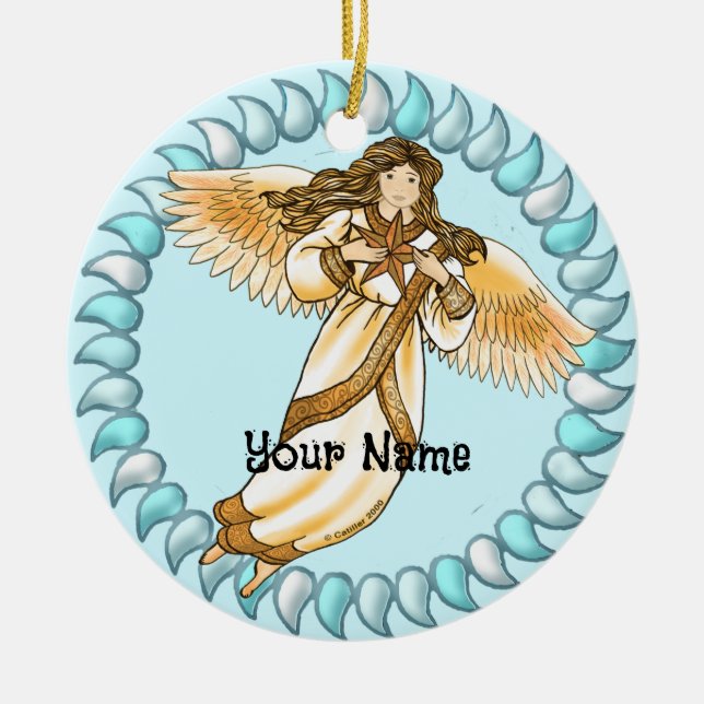 Gold Christian Angel  Ceramic Tree Decoration (Front)
