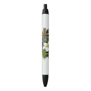 Gold Christian Cross Black Ink Pen