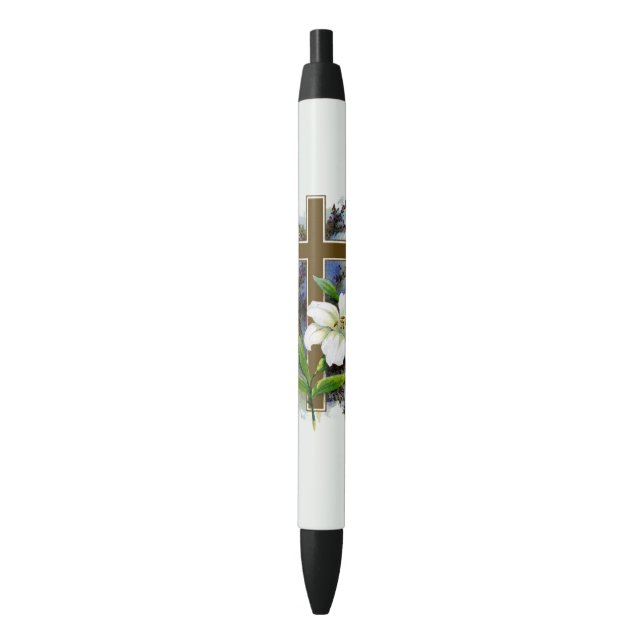 Gold Christian Cross Black Ink Pen (Front Vertical)