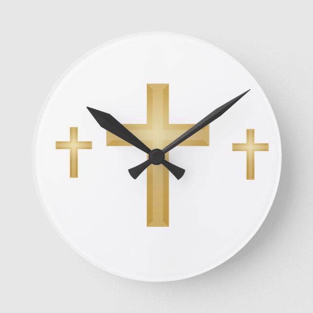 Gold Christian Cross Round Clock (Front)