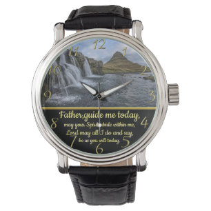 Gold Christian Faith cross with a yellow waterfall Watch
