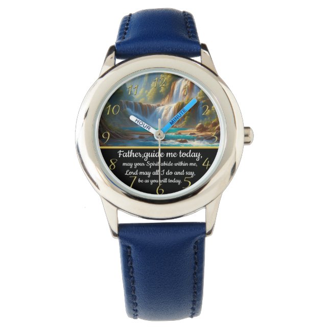 Gold Christian Faith cross with Father,guide me   Watch (Front)