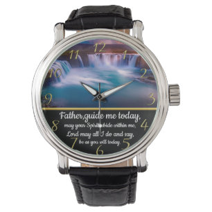 Gold Christian Faith cross with Father,guide me Watch