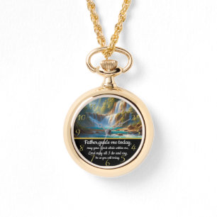 Gold Christian Faith cross with Father,guide me Watch