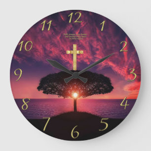 Gold Christian Faith cross with funny saying  Large Clock