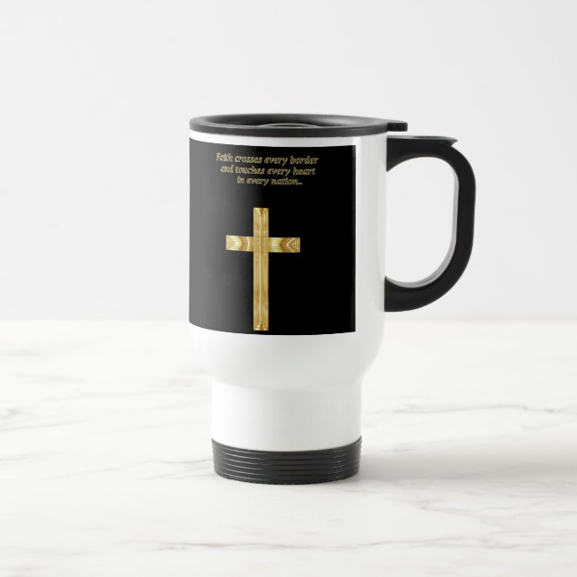 Gold Christian Faith cross with funny saying Travel Mug (Right)