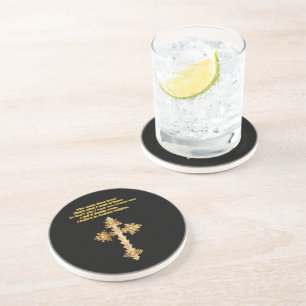 Gold Christian Fun cross with funny saying Coaster