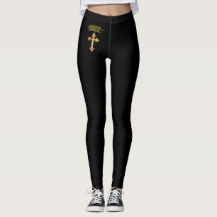 Gold Christian Fun cross with funny saying Leggings