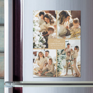 Gold Christmas 4 Photo Collage Magnetic Cards
