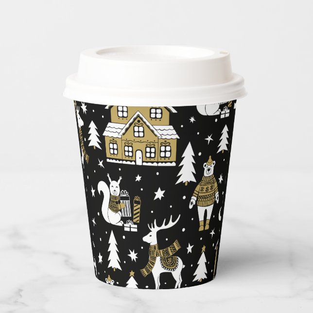 Gold Christmas Aesthetic Pattern- Elegant Metallic Paper Cups (Front)