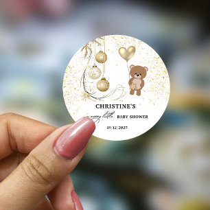 Gold Christmas Baby Shower Classic Round Sticker