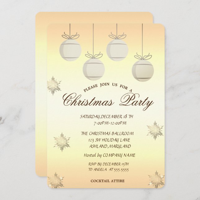 Gold Christmas Ball  Corporate Christmas Party Invitation (Front/Back)