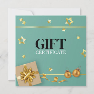 Gold Christmas Ball Stars Ribbon Teal Gift Card