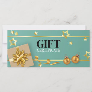 Gold Christmas Ball Teal Stars Ribbon Gift Card