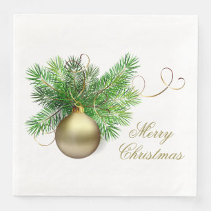 Gold Christmas Ball with Pine Paper Dinner Napkins