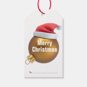 Gold Christmas Ball with Red Santa Hat Christmas Gift Tags