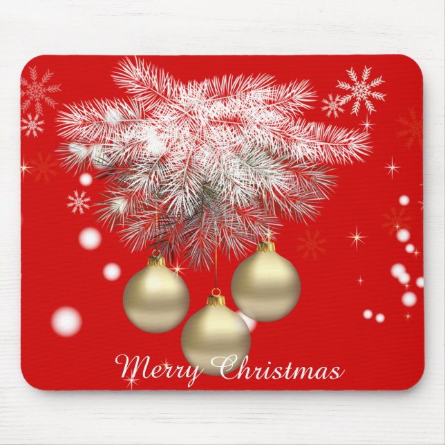 Gold Christmas Balls & Silver Pine Christmas Mouse Pad (Front)